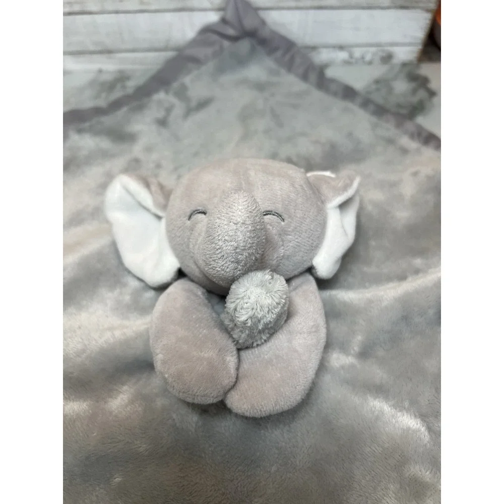 Carters Gray Elephant Plush Lovey Security Blanket Blankie Satin Trim 15
